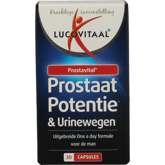 Lucovitaal Prostaat kruidenpreparaat with 30 capsules, supporting prostate health and urinary function.