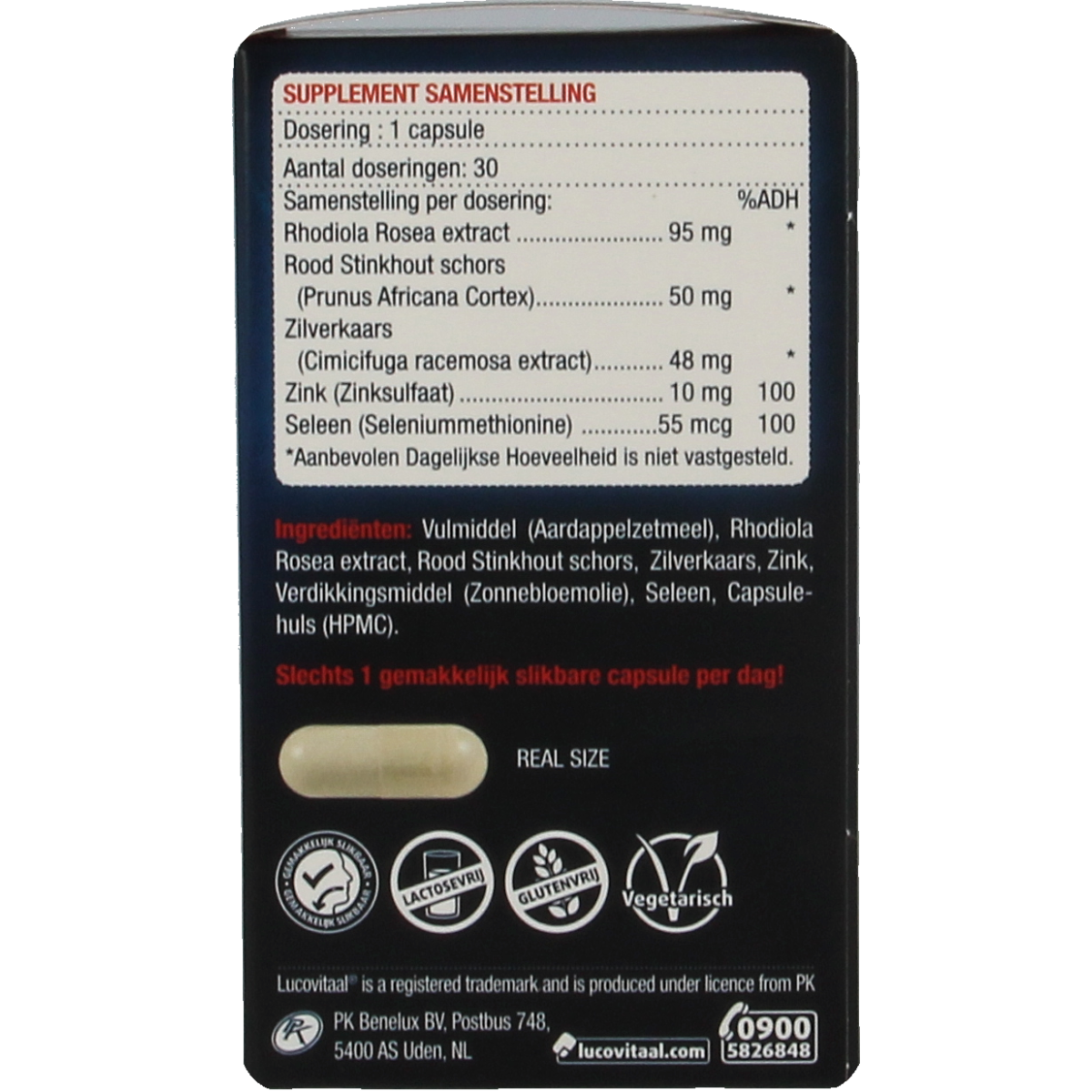 Lucovitaal Prostaat capsules with herbal supplement for prostate health and urinary support, 30 capsules.