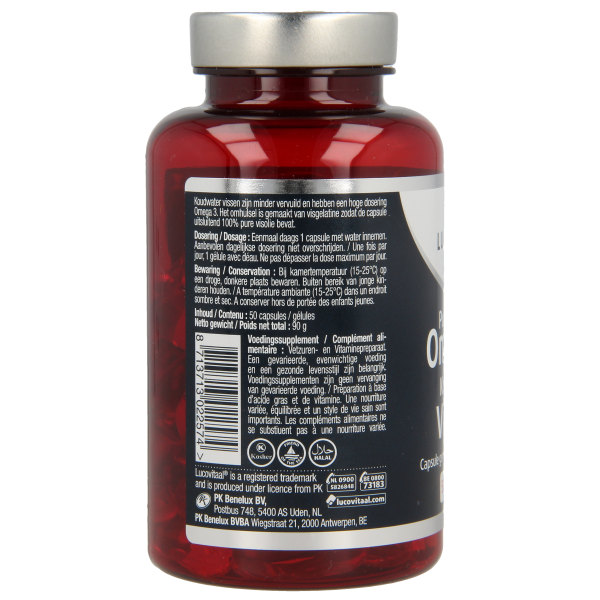 Lucovitaal Koudwater visolie puur omega-3 capsules, dietary supplement with natural fish oil, 50 capsules.