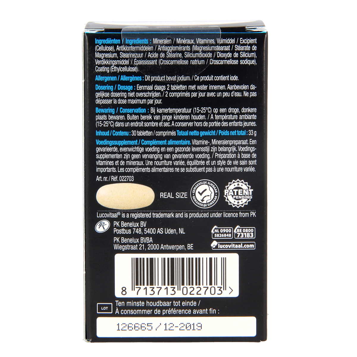 Lucovitaal Magnesium multivitamine en mineralen tabletten, 30 stuks, voor dagelijkse voedingssupplementen.