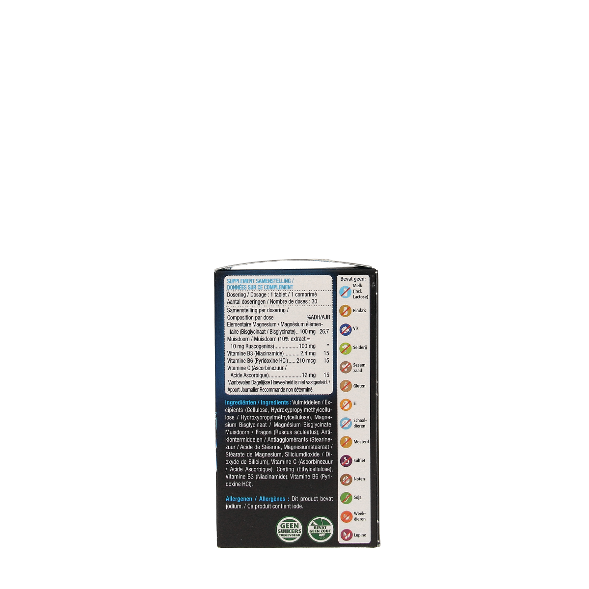 Lucovitaal Magnesium supplement for tired, heavy legs in a bottle of 30 tablets, featuring mineral multivitamin benefits.