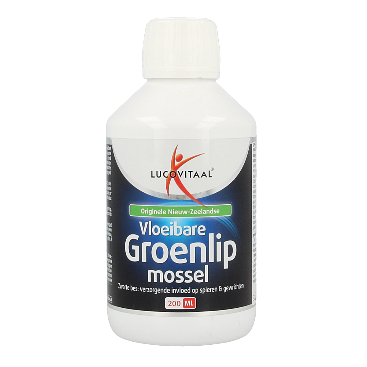 Lucovitaal Groenlipmossel vloeibaar kruidenpreparaat in 200ml bottle, natural supplement for joint support and mobility.