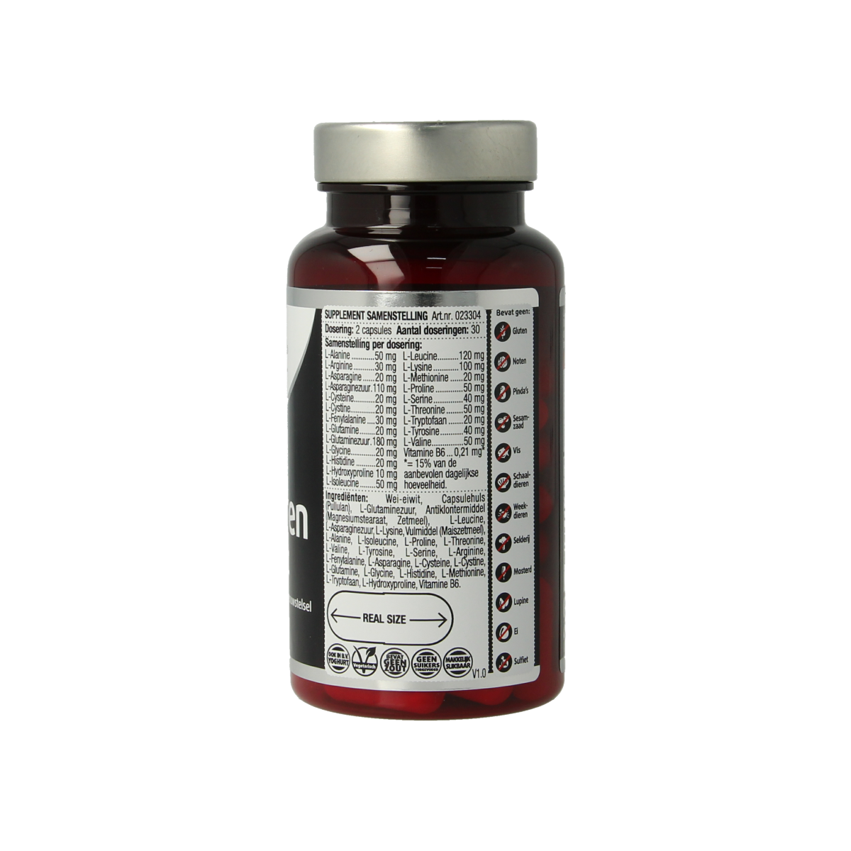 Lucovitaal Alle 22 aminozuren compleet supplement bottle with 60 capsules, dietary amino acids for overall health.