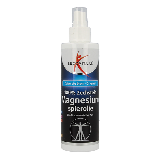 Lucovitaal Zechstein magnesium spray in a 200ml bottle, a body care product for muscle relaxation and skin wellness.