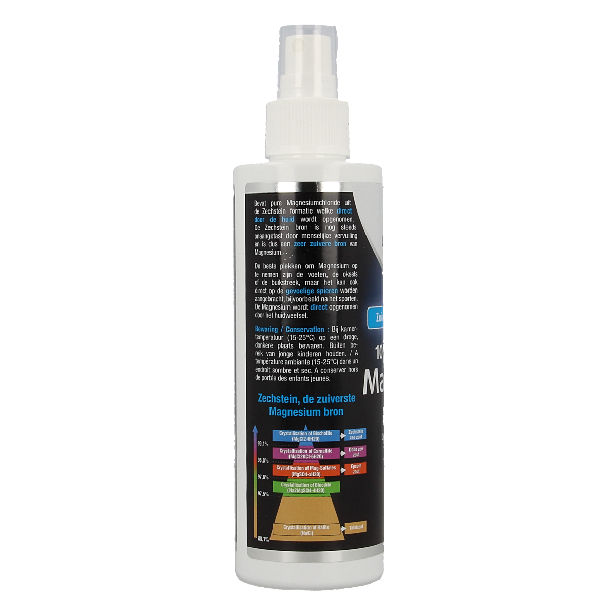 Lucovitaal Zechstein magnesium spray in 200ml spray bottle, natural body care product for muscle relaxation and skin nourishment.