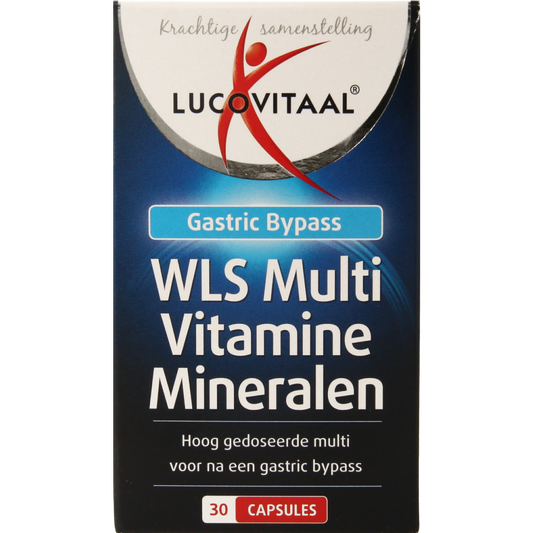 Lucovitaal WLS multivitamin mineral capsules in a bottle, showing 30 capsules for comprehensive mineral support.