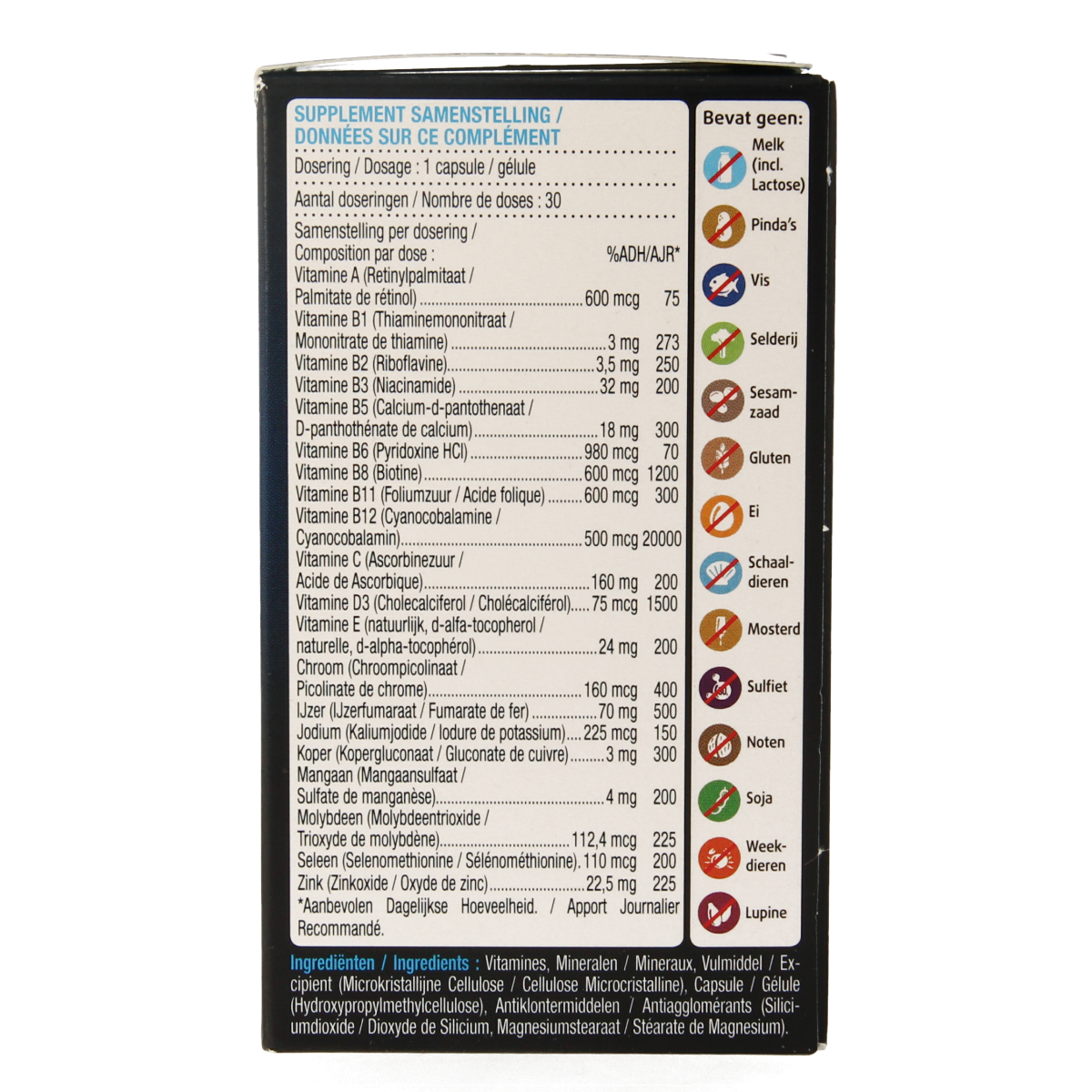 Lucovitaal WLS multi mineralen capsules, a dietary supplement with 30 capsules, containing essential minerals for health.