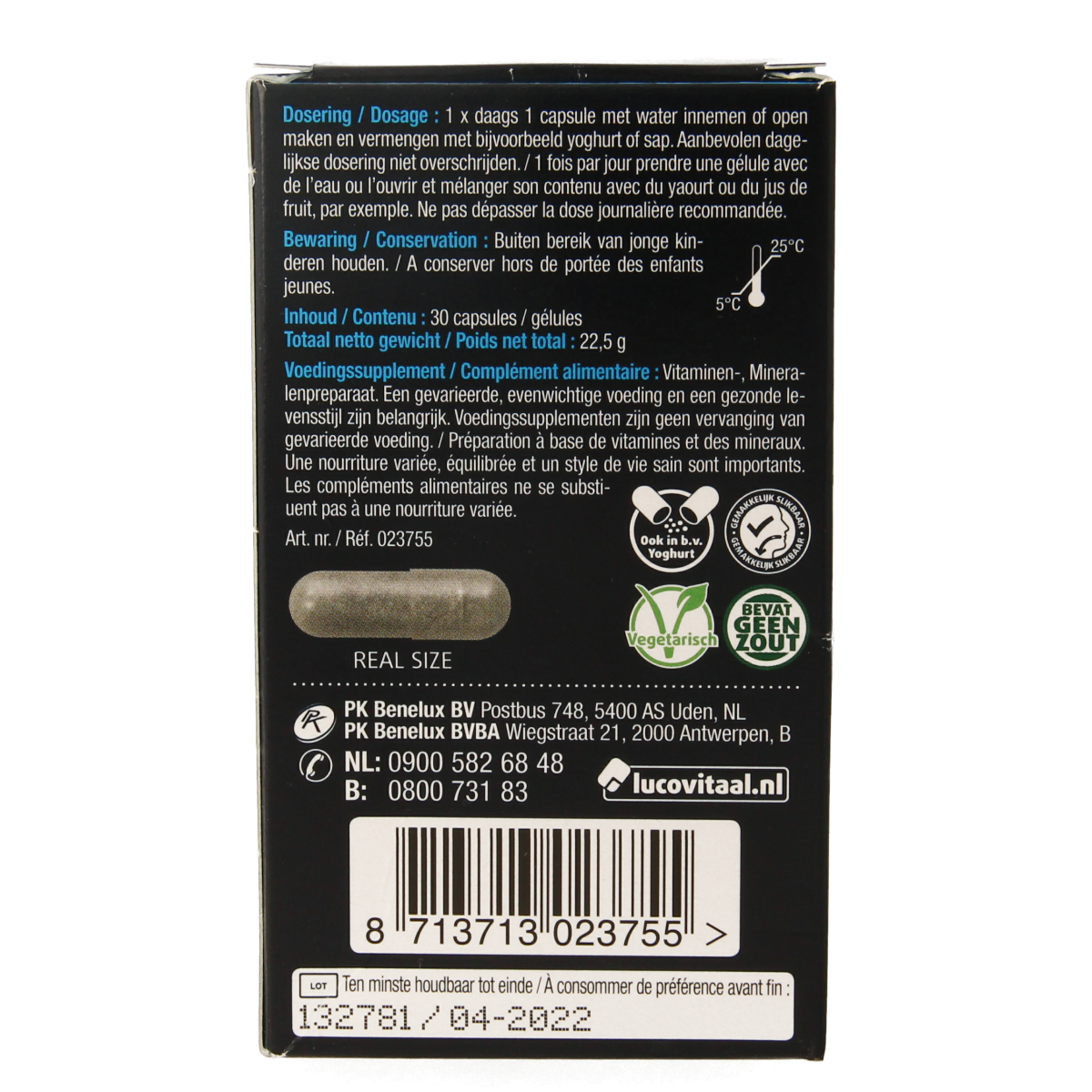 Lucovitaal WLS multi mineralen capsules, dietary supplement with 30 capsules for mineral intake, natural health support