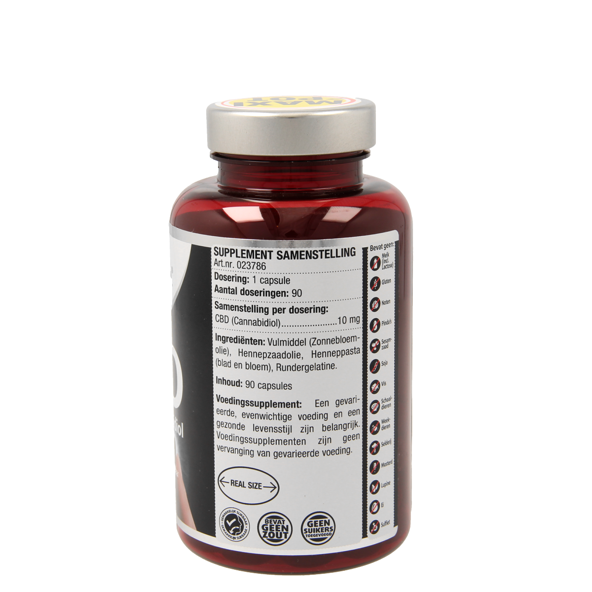 Lucovitaal CBD 10mg herbal supplement capsules, 90-count, featuring green bottle and label with product details.