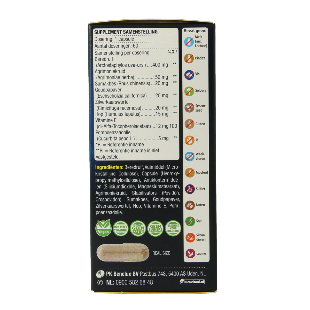 Lucovitaal Urilady herbal supplement capsules, 60 capsules, natural herbal preparate for urinary health.