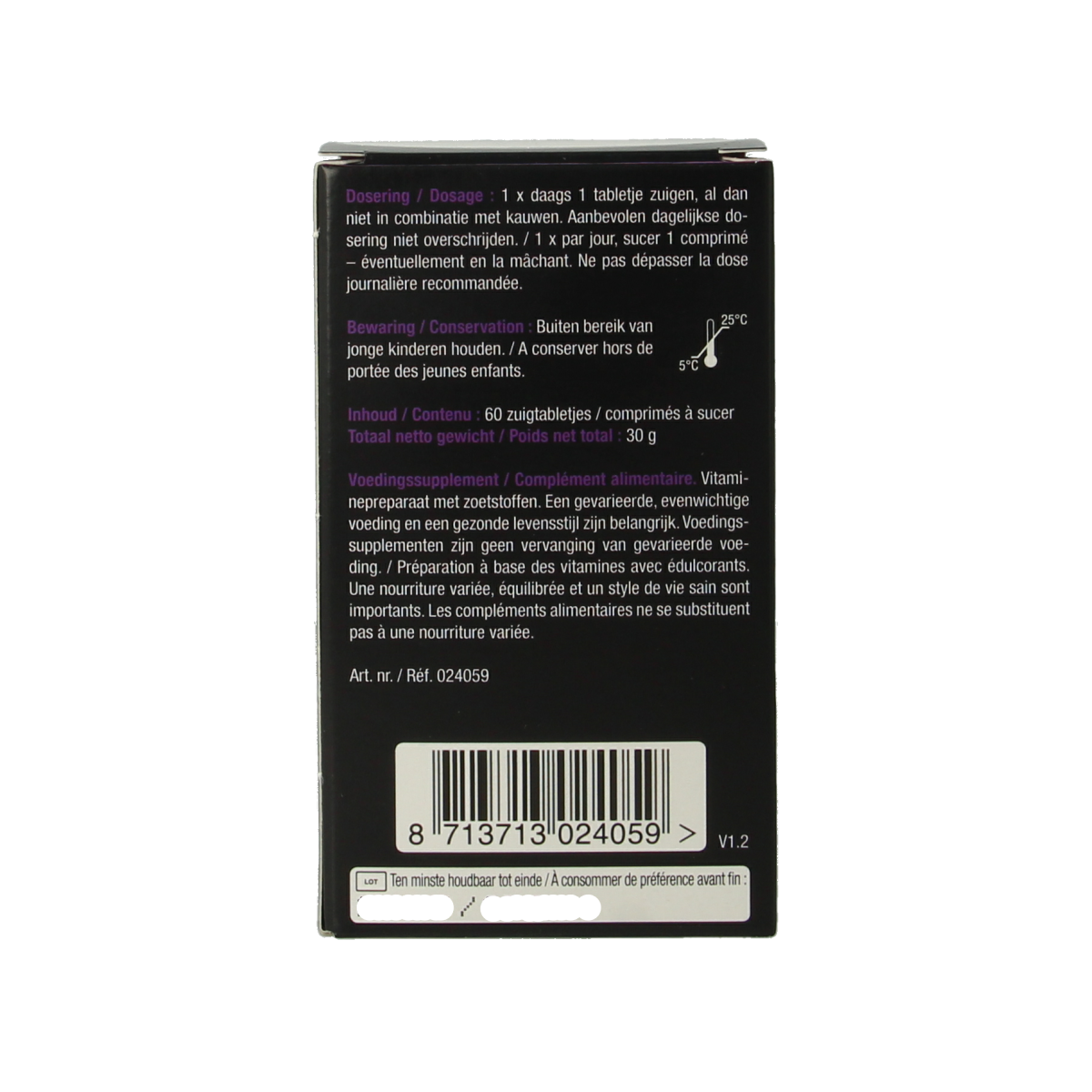 Lucovitaal Biotine Forte 60 chewable tablets, vitamin supplement for hair, skin, and nails, in a colorful bottle.