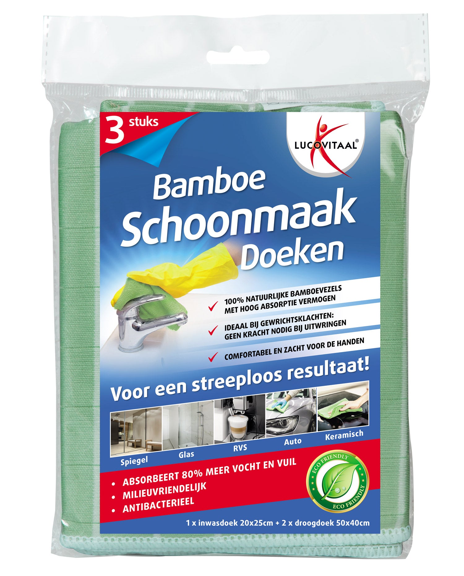 Lucovitaal bamboe schoonmaakdoek, 3 stuks, eco-vriendelijke schoonmaakartikelen, soft bamboe fabric in een set.