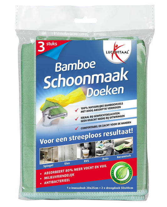 Lucovitaal bamboe schoonmaakdoek, 3 stuks, eco-vriendelijke schoonmaakartikelen, soft bamboe fabric in een set.