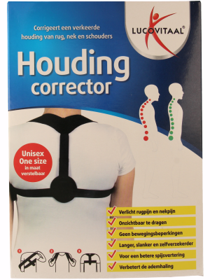 Lucovitaal orthopedische houdingcorrector brace for posture support, shown in a neutral stance on a plain background.