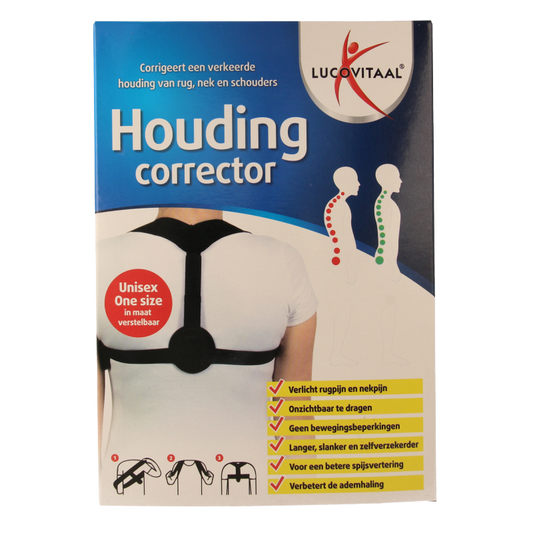 Lucovitaal orthopedische houdingcorrector brace supporting back and shoulders, adjustable fit for improved posture.