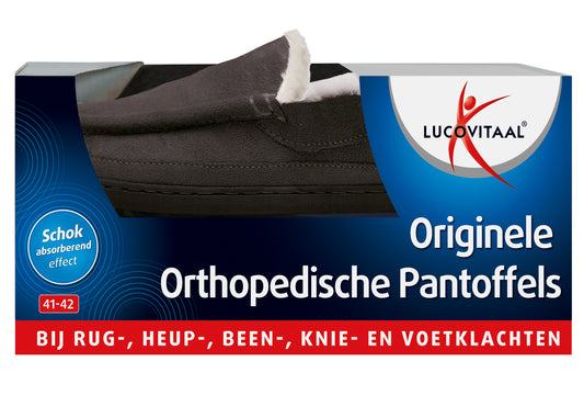 Lucovitaal orthopedische pantoffels in antraciet, maat 41-42, soft slippers with cushioned soles for comfort.