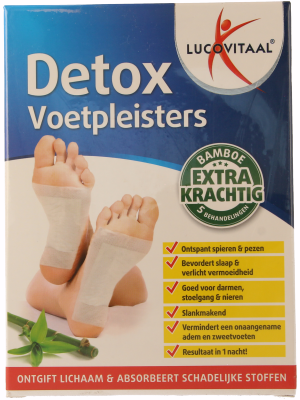 Lucovitaal Detox voetpleisters for foot care, showing 10 adhesive patches designed for detoxification and foot cleansing.