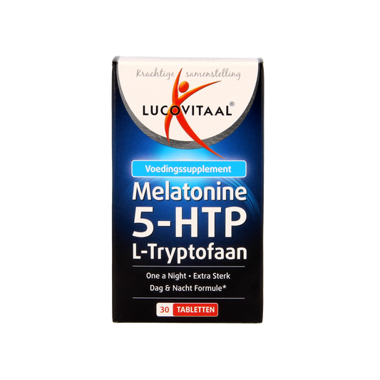 Lucovitaal Melatonine L-Tryptofaan herbal supplement tablets, 30 count, natural sleep aid and relaxation support.