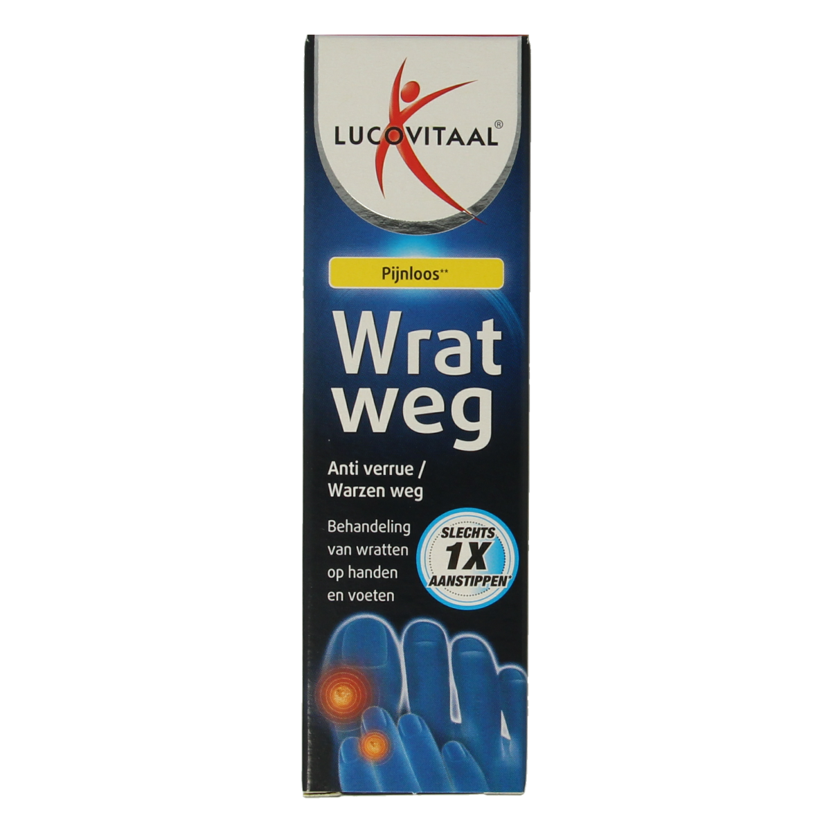 Lucovitaal Wrat Weg 2ml liquid for skin care, showing the small bottle with product label and applicator tip.