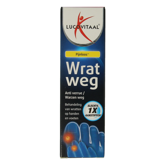 Lucovitaal Wrat Weg 2ml liquid for skin care, showing the small bottle with product label and applicator tip.