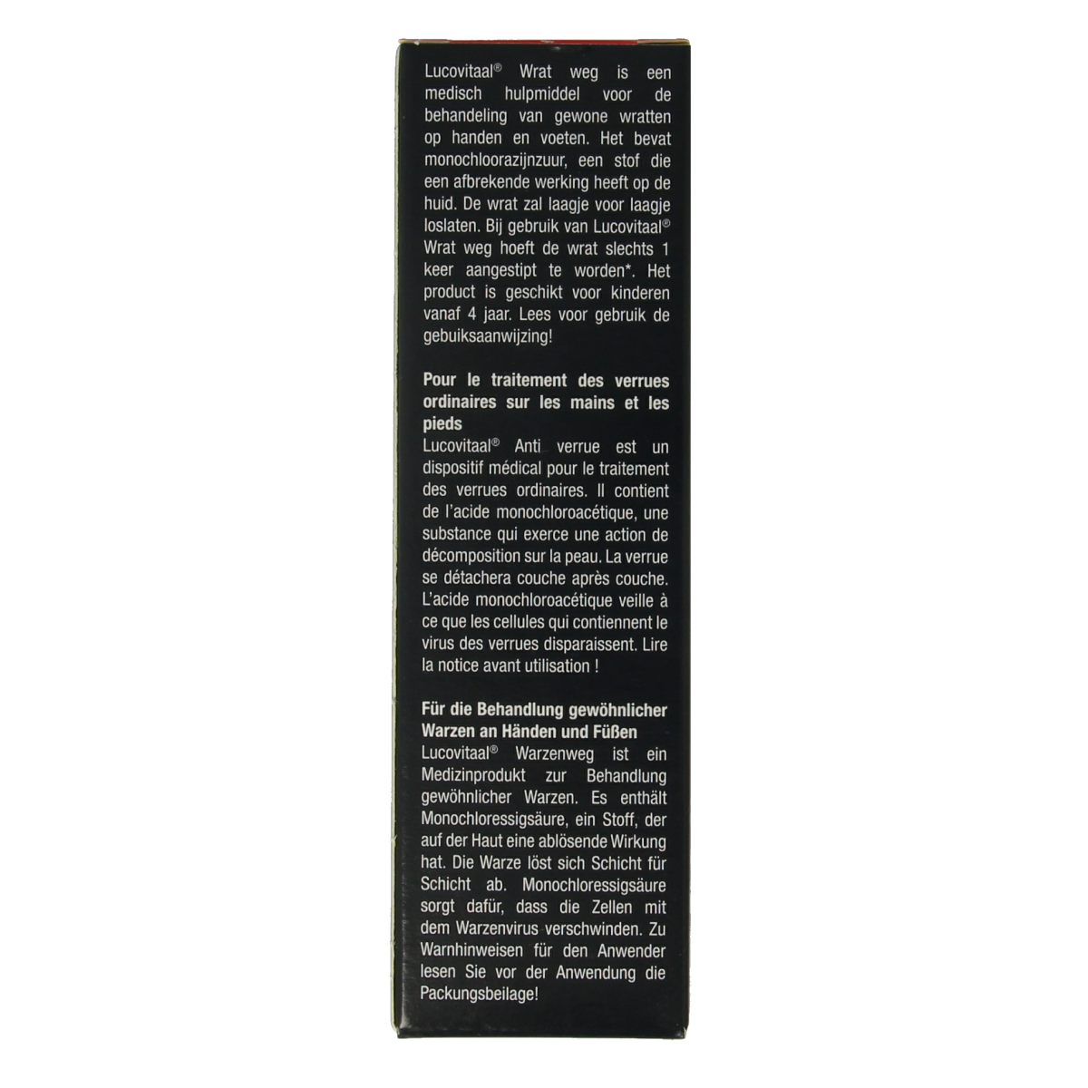 Lucovitaal Wrat weg body care product in 2.00 ml bottle, suitable for removing warts and skin imperfections.