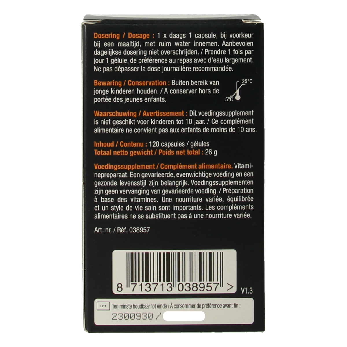 Lucovitaal Vitamine D3 25mcg supplement capsules, 120 count, showing the vitamin D3 bottle and capsules inside.