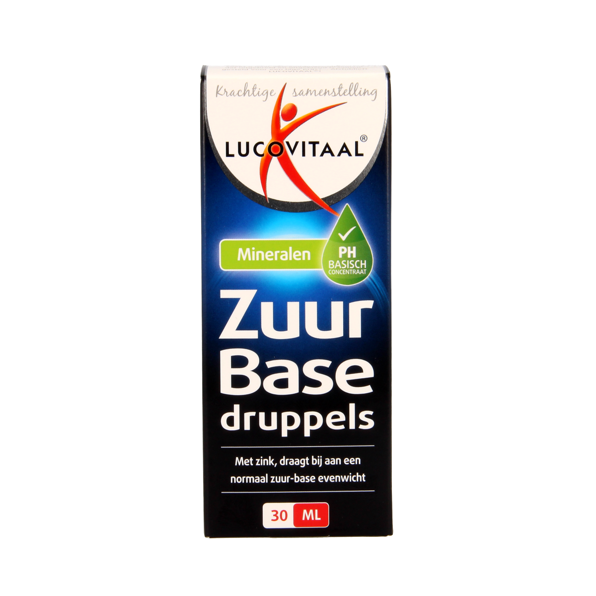 Lucovitaal Zuurbase mineralen multi druppels in 30ml bottle, liquid supplement with mineral blend, natural health product