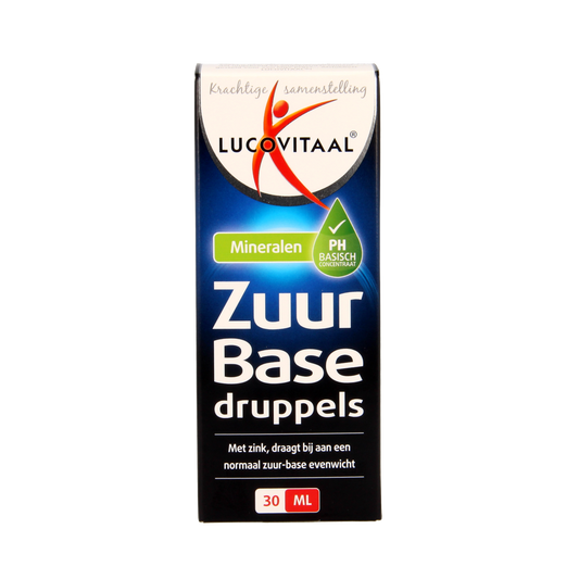 Lucovitaal Zuurbase mineralen multi druppels in 30ml bottle, liquid supplement with mineral blend, natural health product