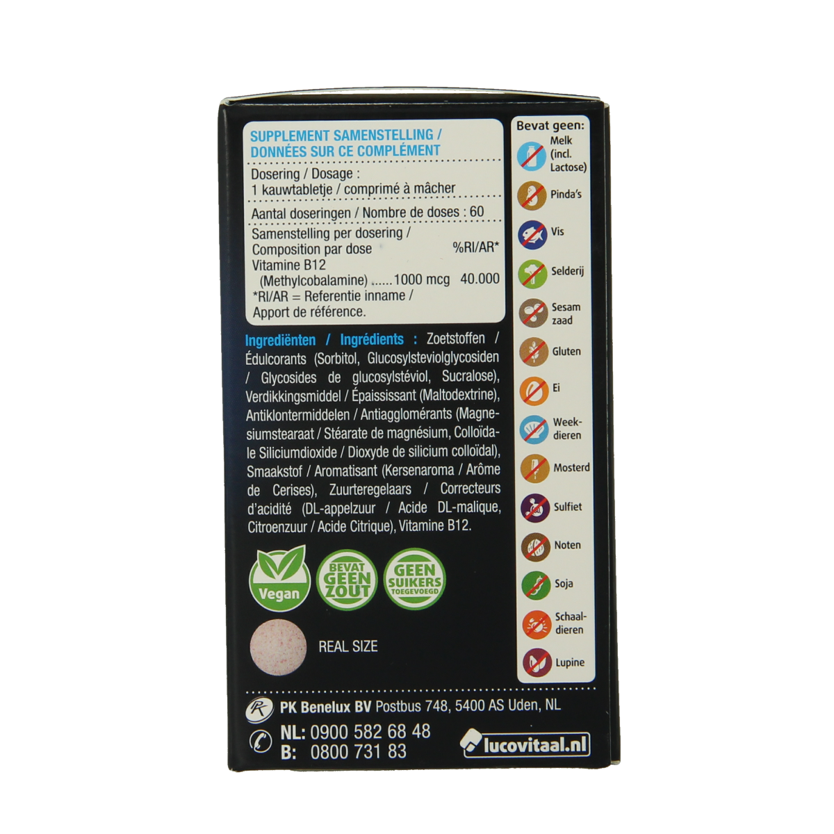 Lucovitaal Vitamine B12 1000mcg chewable tablets, dietary supplement in blister pack, natural orange flavor, 60 count