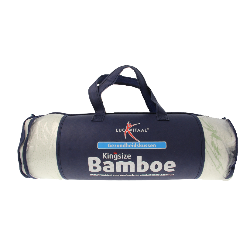 Lucovitaal bamboe kingsize kussen showing soft bamboo fabric and plush filling for comfortable sleeping.