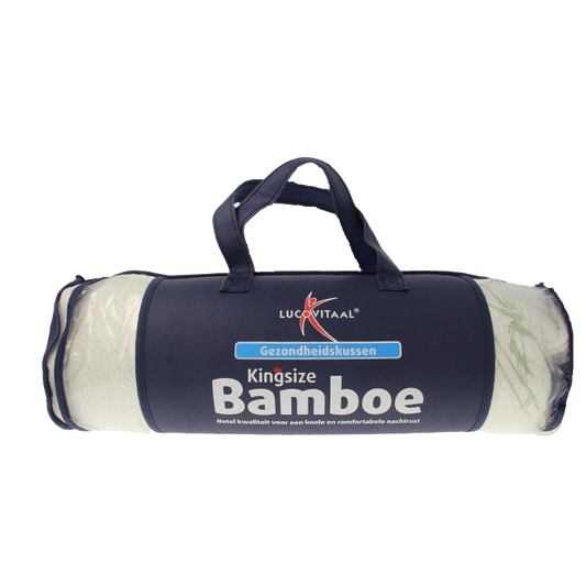 Lucovitaal bamboe kingsize kussen showing soft bamboo fabric and plush filling for comfortable sleeping.