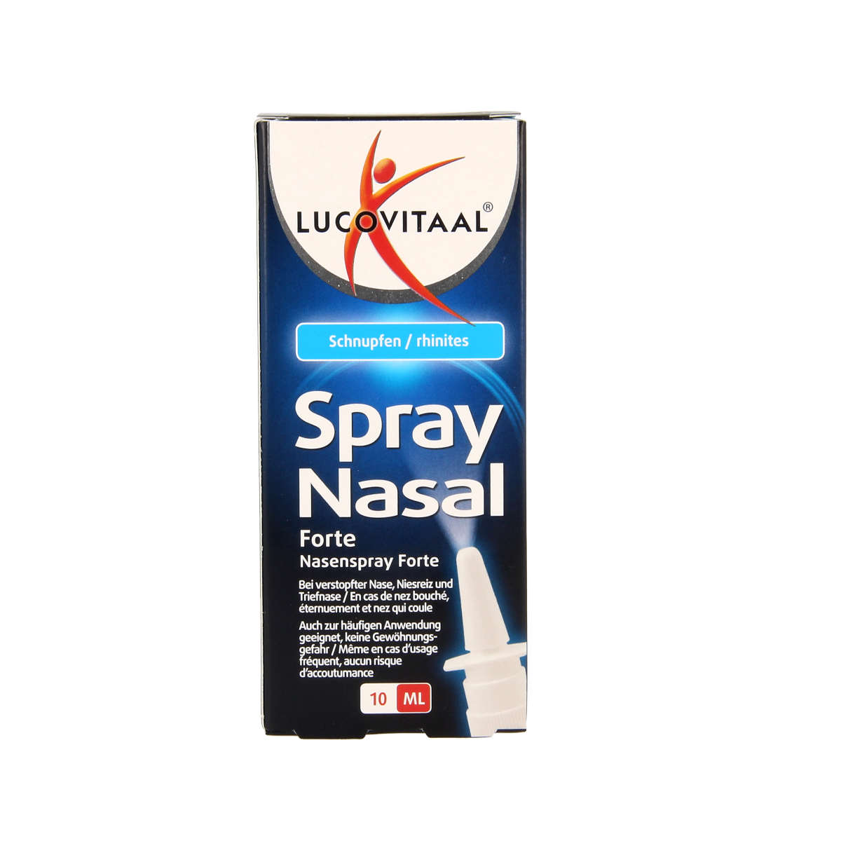 Lucovitaal Neus & bijholte spray, 10ml, nasal spray for sinus and nasal care, shown in the image.