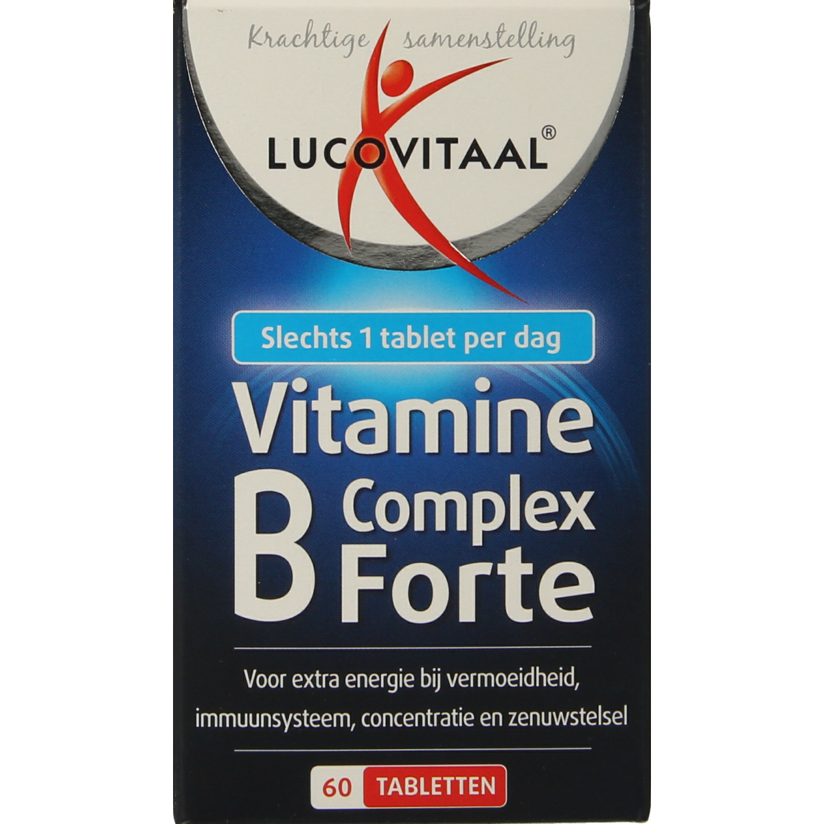 Lucovitaal Vitamine B Complex Forte bottle with 60 tablets, showing the supplement packaging and label.