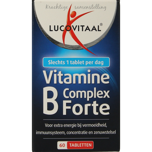 Lucovitaal Vitamine B Complex Forte bottle with 60 tablets, showing the supplement packaging and label.
