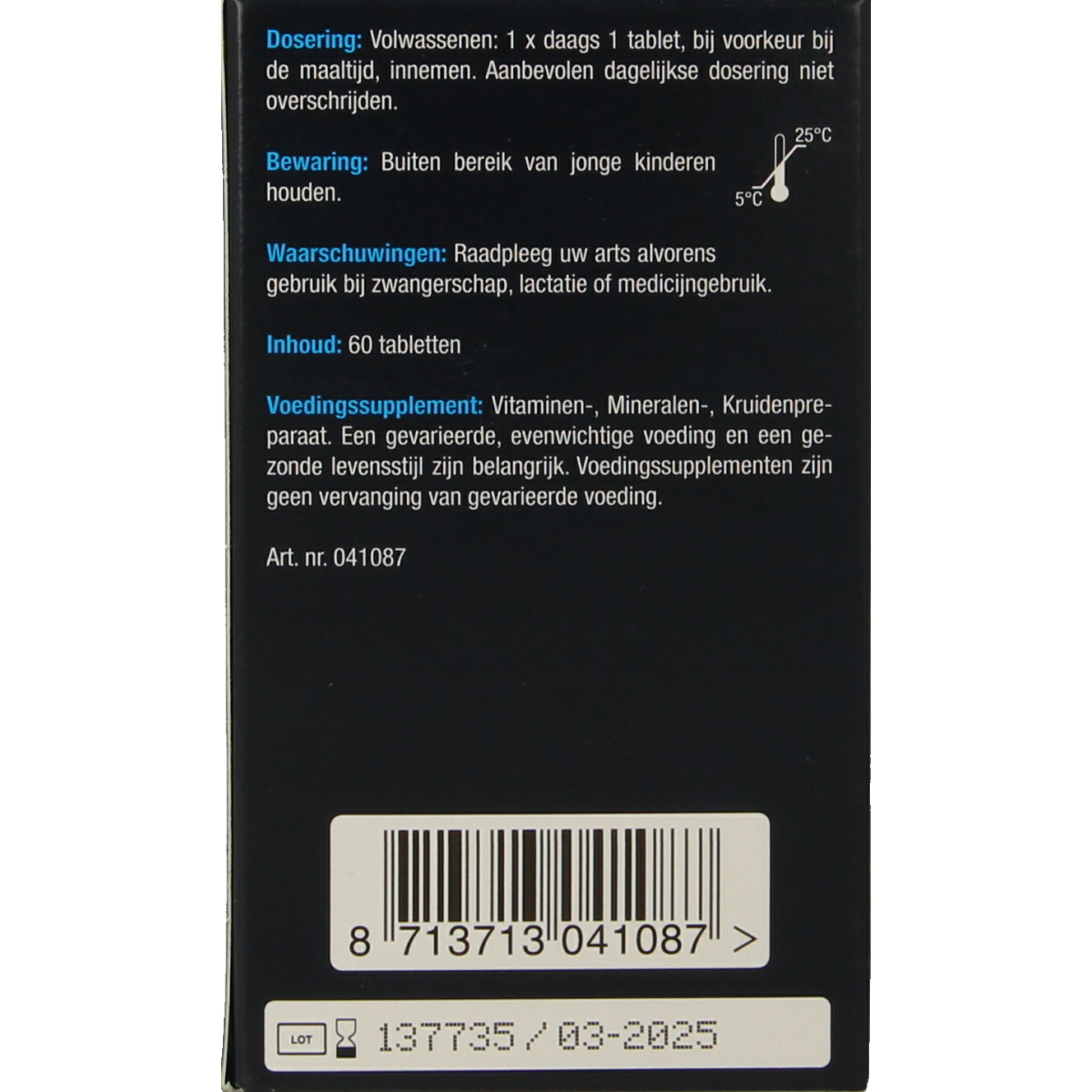 Lucovitaal Vitamine B complex forte multivitamin tablets, 60 count, showing the supplement bottle and tablets inside a clear container.