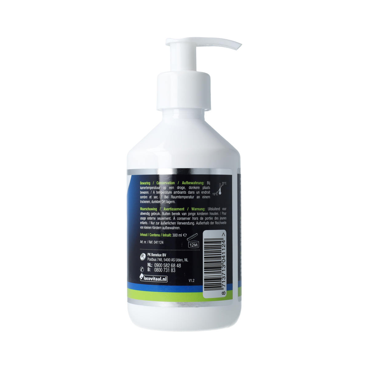 Lucovitaal Voetenwonder foot care product in a 300ml bottle, featuring a pump dispenser for foot moisturizing and soothing.