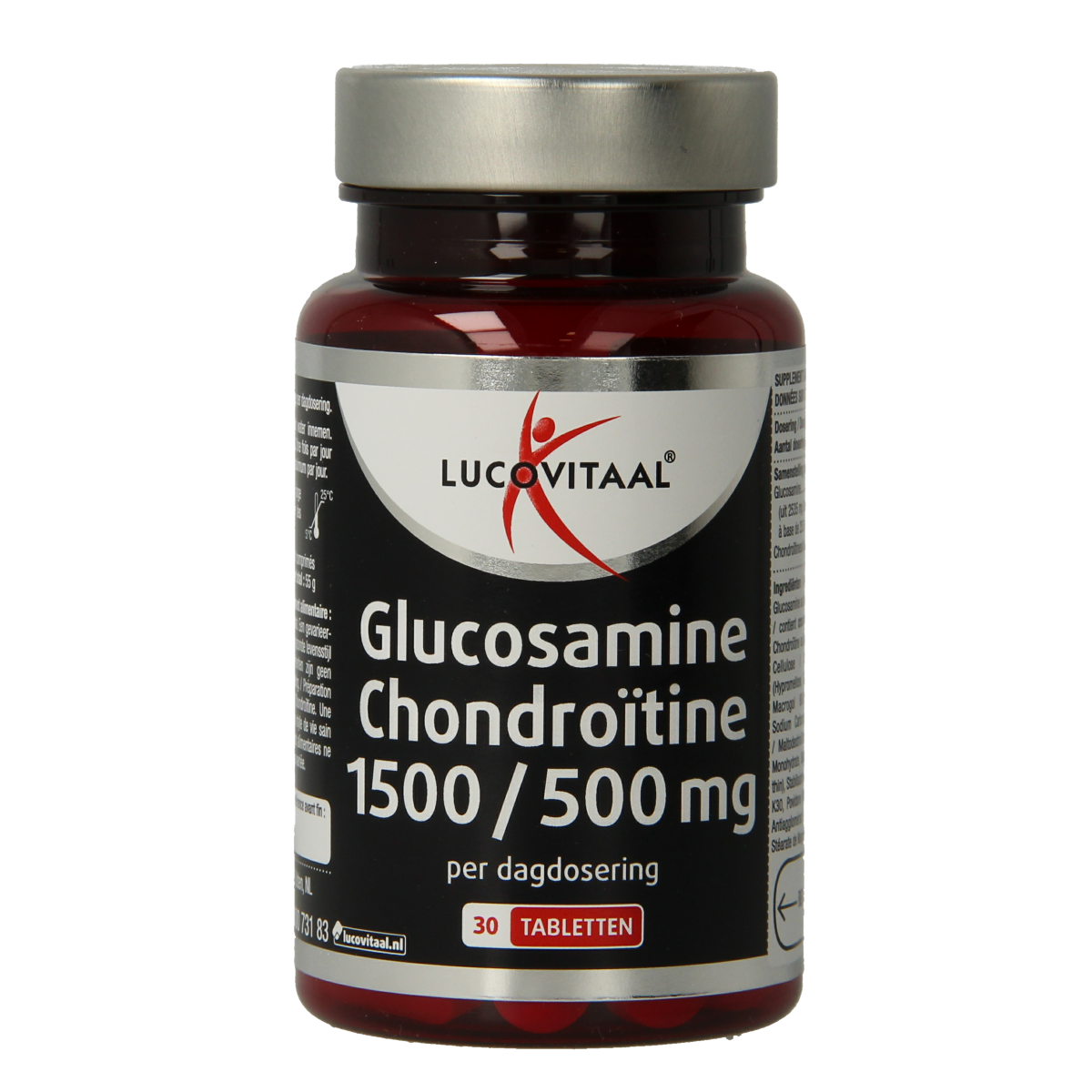 Lucovitaal Glucosamine Chondroitine mineral supplement bottles with 30 tablets, shown in the image.