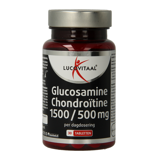 Lucovitaal Glucosamine Chondroitine mineral supplement bottles with 30 tablets, shown in the image.