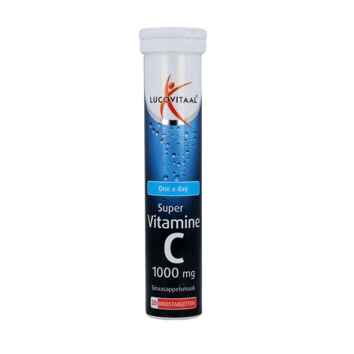 Lucovitaal Vitamine C bruistabletten, 20 tabletten, vitamin supplement with effervescent tablets in a blister pack.