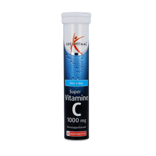 Lucovitaal Vitamine C bruistabletten, 20 tabletten, vitamin supplement with effervescent tablets in a blister pack.