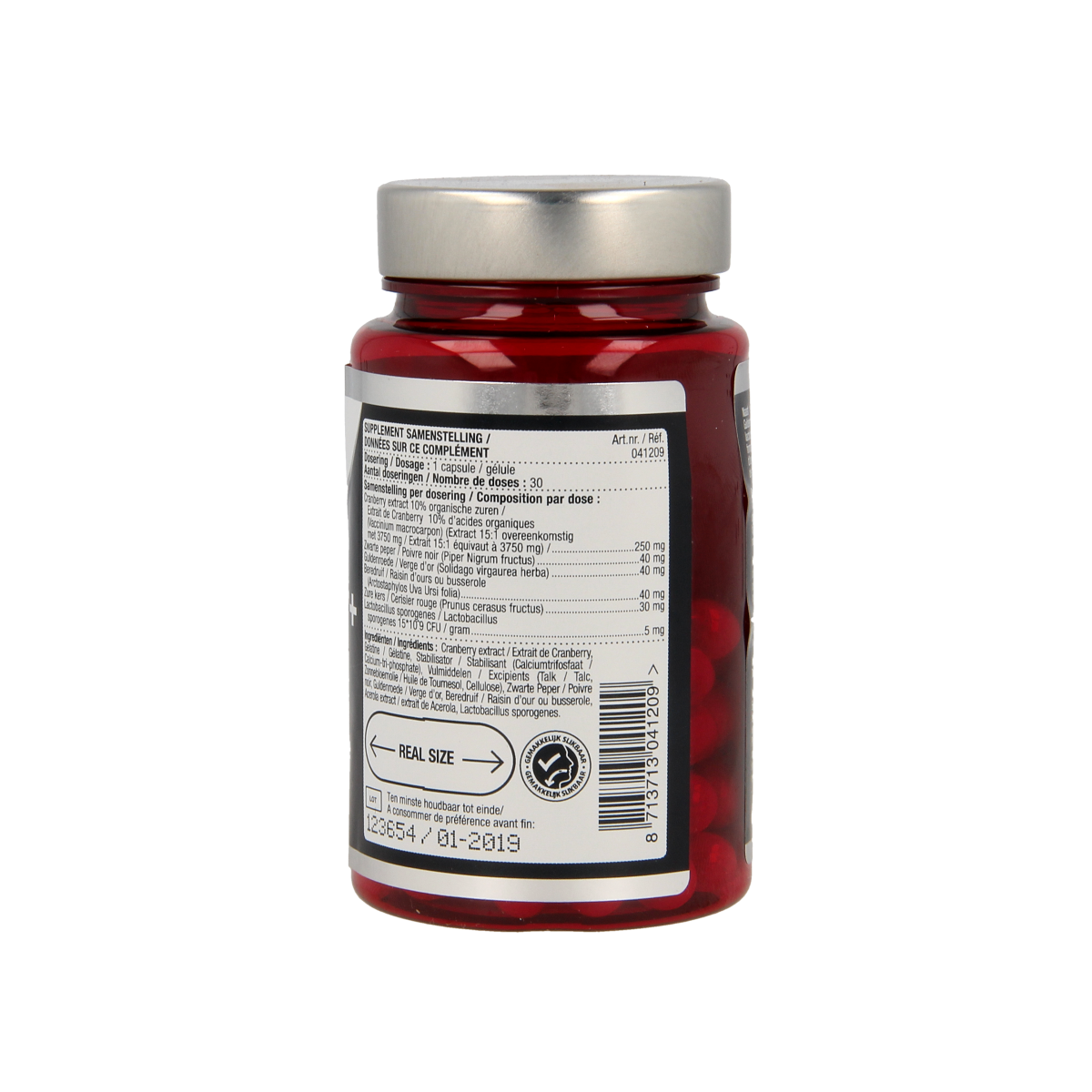 Lucovitaal Cranberry x-tra capsules in a bottle, herbal supplement with 30 capsules for urinary health support.