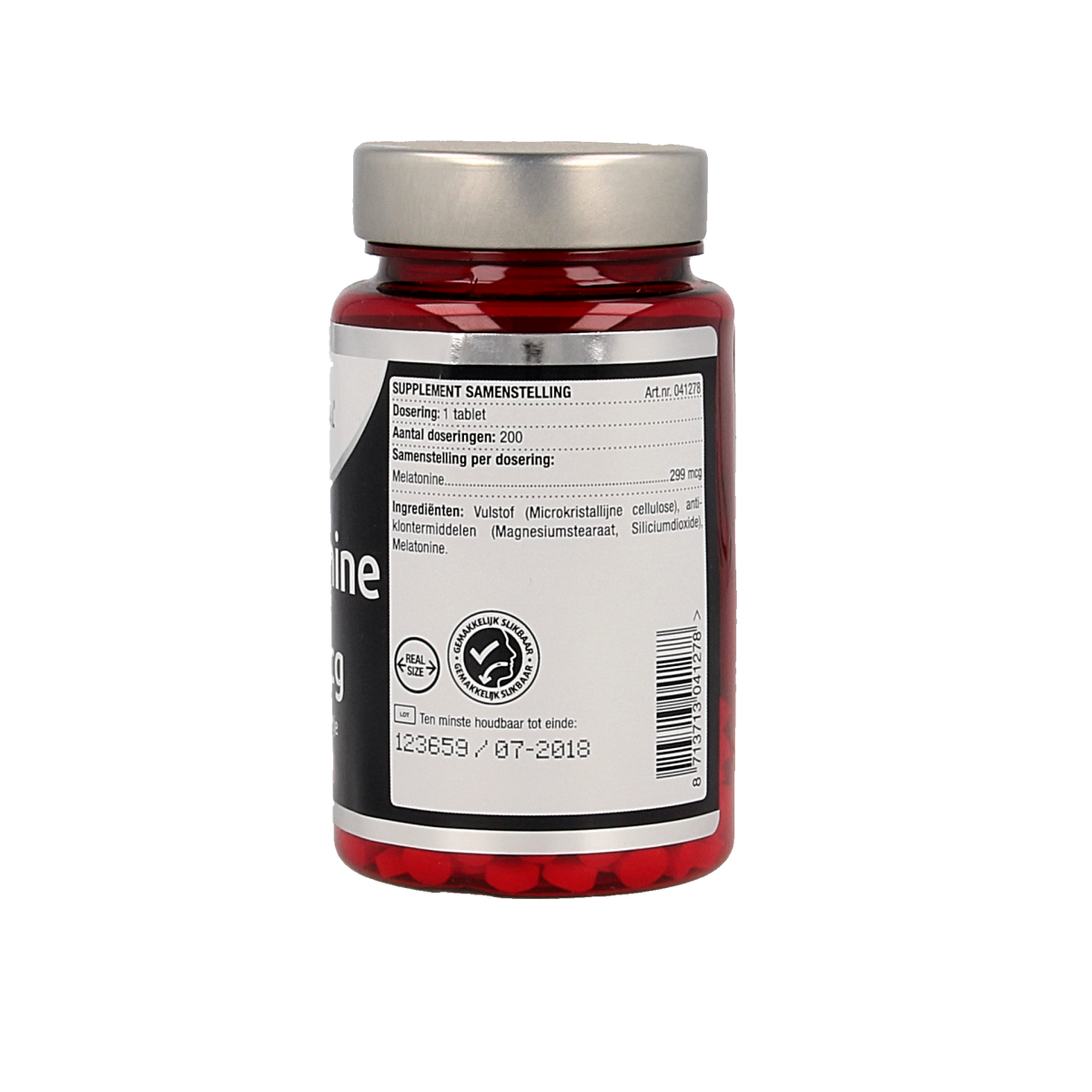 Lucovitaal Melatonine puur 0.299mg herbal supplement in a bottle of 200 tablets, natural sleep aid and herbal remedy.