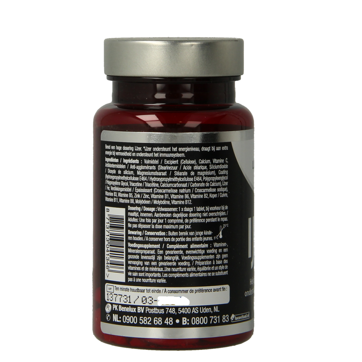 Lucovitaal Sterk IJzer Complex multivitamine tabletten in een pot met 30 stuks, gericht op ijzer en vitamine ondersteuning.
