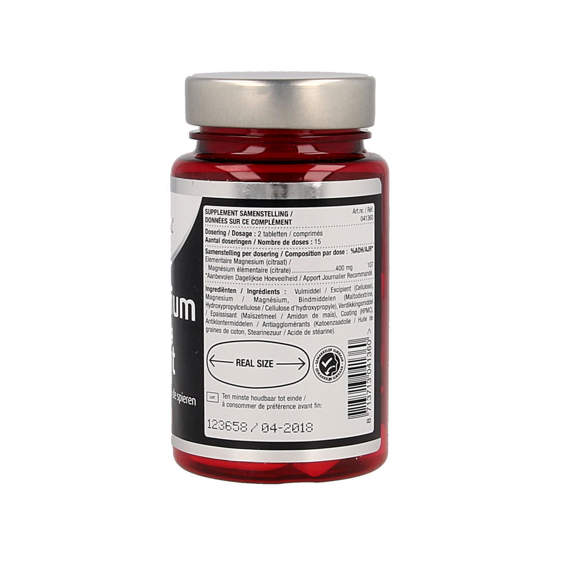Lucovitaal Magnesium Citraat 400mg mineral supplement, 30 tablets, showing the bottle and tablets in a natural setting