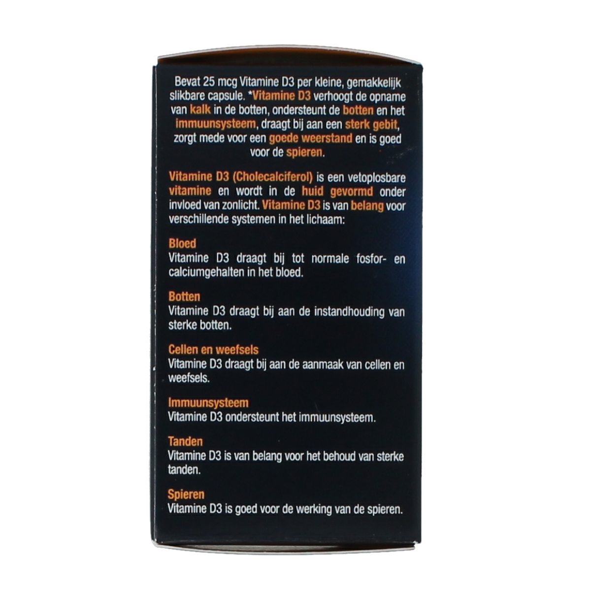 Lucovitaal Vitamine D3 25mcg capsules, dietary supplement in a clear bottle with white cap, showing 60 capsules.