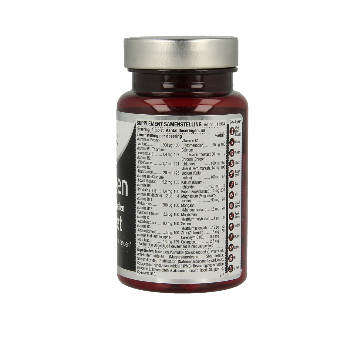 Lucovitaal Collageen vitaminen en mineralen supplement met 60 tabletten, complete multivitamine en mineraalcomplex.
