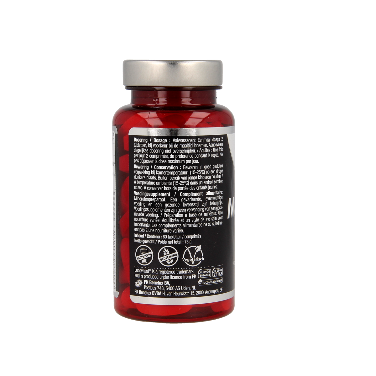 Lucovitaal Magnesium Citraat 400mg mineral supplement in a bottle of 60 tablets, showing the supplement and packaging.