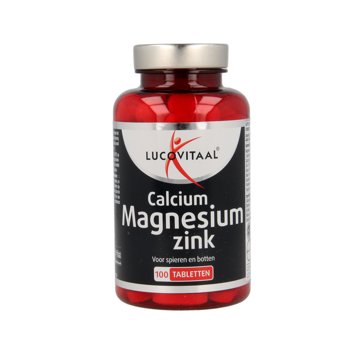 Lucovitaal Calcium magnesium zink mineral supplement tablets, showing a bottle of multi-mineral tablets on a white background.