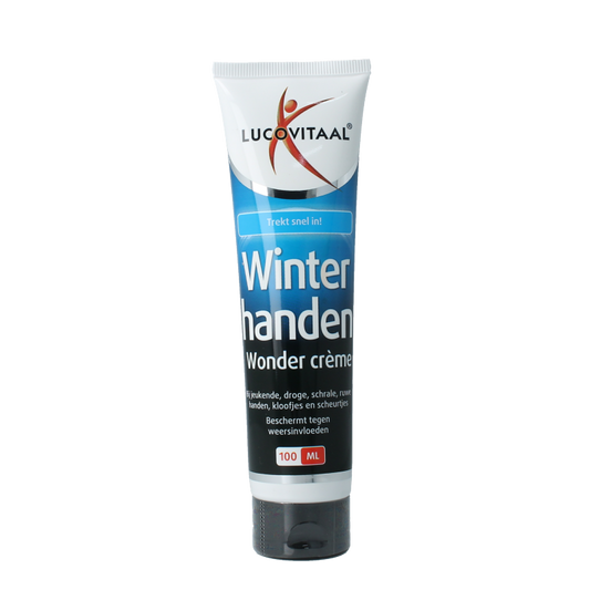Lucovitaal Winterhanden wondercreme 100ml hand care tube with a practical flip-top cap, designed for nourishing and protecting dry hands.