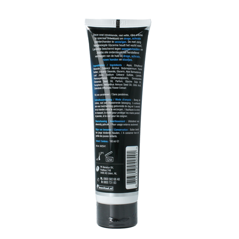 Lucovitaal Winterhanden wondercreme 100ml handverzorgingsproduct with a white container and label, designed for dry winter hands.